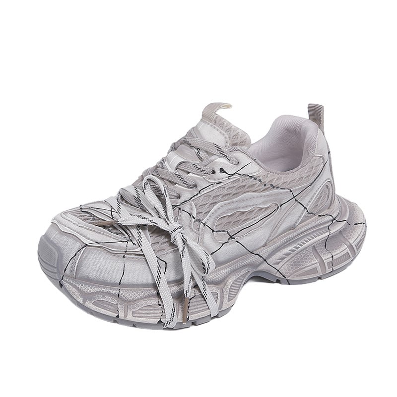 Ženske tenisice tipa dad shoes sa debelim potplatom, grafičkim uzorom i mrežastim gornjim dijelom