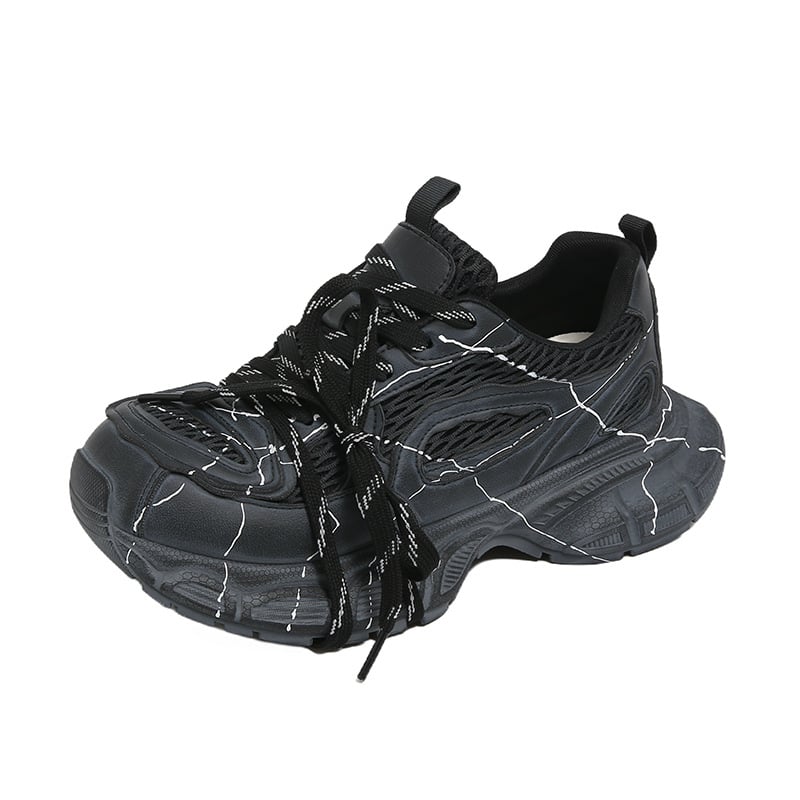 Ženske tenisice tipa dad shoes sa debelim potplatom, grafičkim uzorom i mrežastim gornjim dijelom