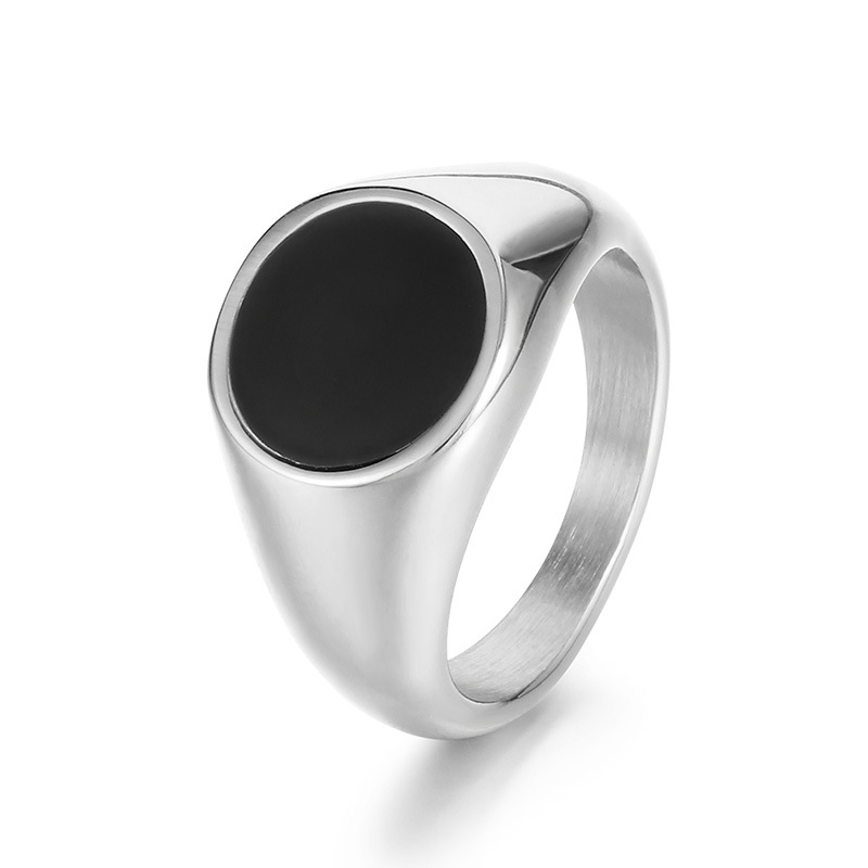 Polirani prsten od titan čelika, crne boje, okruglog oblika, unisex, minimalistički stil s premazom ulja