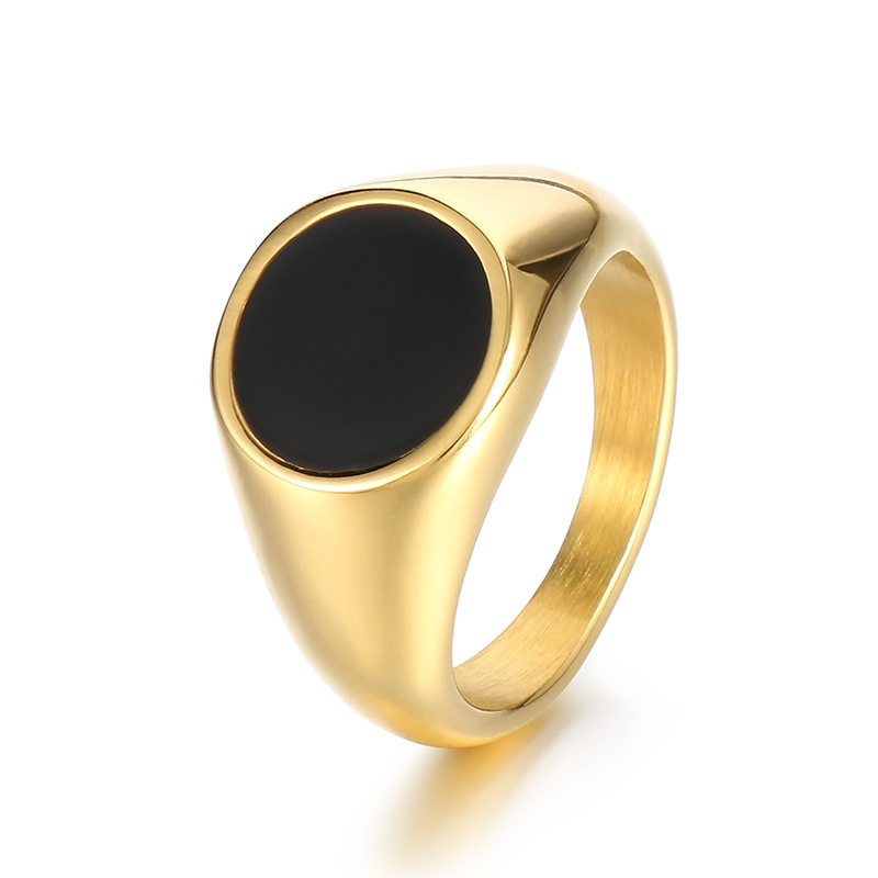 Polirani prsten od titan čelika, crne boje, okruglog oblika, unisex, minimalistički stil s premazom ulja