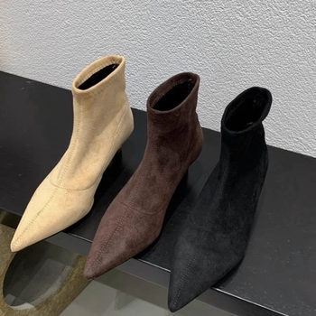 Ženske velur gležnjače s uskim nosom, elastične, retro stil, kratki gornji dio, zimske