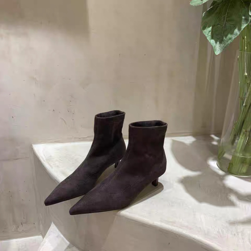 Ženske velur gležnjače s uskim nosom, elastične, retro stil, kratki gornji dio, zimske
