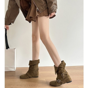 Ženske kratke čizme od suede kože, zapadnjački kaubojski stil, uska linija, jesen-zima 2025