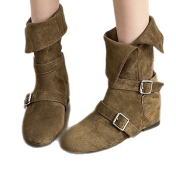 Ženske kratke čizme od suede kože, zapadnjački kaubojski stil, uska linija, jesen-zima 2025