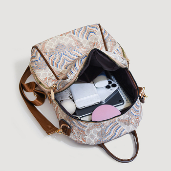 Ženski ruksak u novom kineskom stilu s izvezenim motivom oblaka, PU koža, lagani luksuzni putni ruksak s crossbody remenom