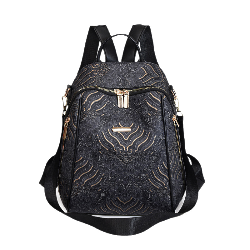 Ženski ruksak u novom kineskom stilu s izvezenim motivom oblaka, PU koža, lagani luksuzni putni ruksak s crossbody remenom