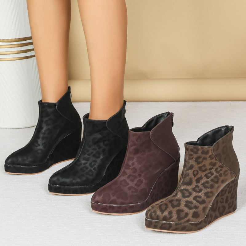 Ženske zimske čizme sa srednjim petom, debela podplata, leopard uzorak, zapadni stil, velike veličine, zatvarač na stražnjoj strani
