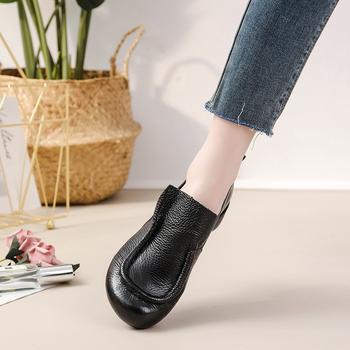 Ženske cipele od prave kože u retro Mori Girl stilu, proljeće-jesen, jednobojne, okrugli vrh, niska široka peta, slip-on, mekana podstava, udobne svakodnevne cipele za mamu