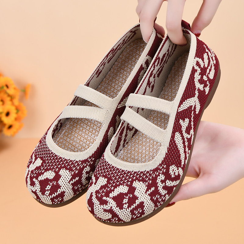 Ženske lagane slip-on cipele s prozračnim fly-knit gornjim dijelom i šivanim ukrasima, lagane ljetne obuće