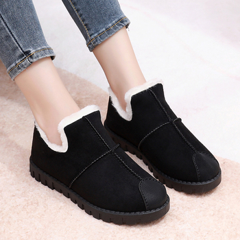 Téli női pamut cipő, slip-on, lapos talppal, plüss béléssel