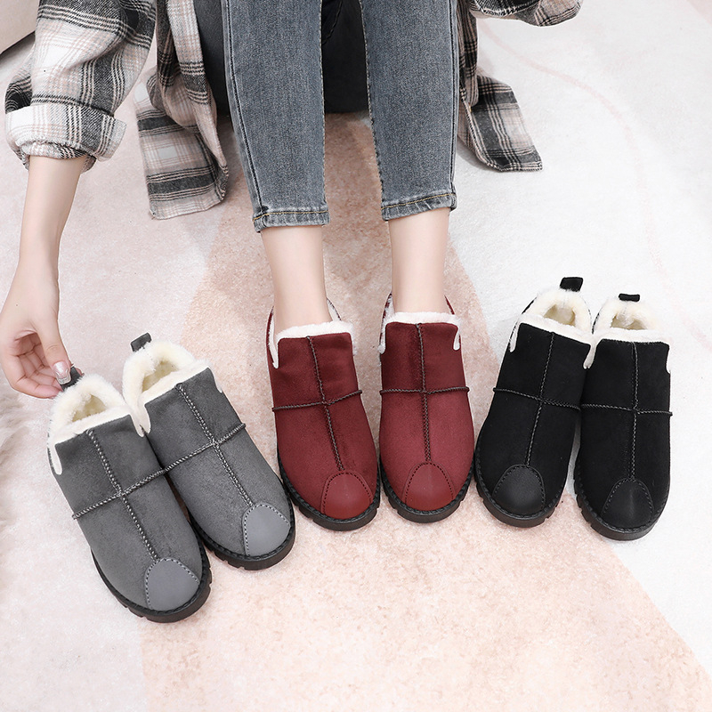 Téli női pamut cipő, slip-on, lapos talppal, plüss béléssel