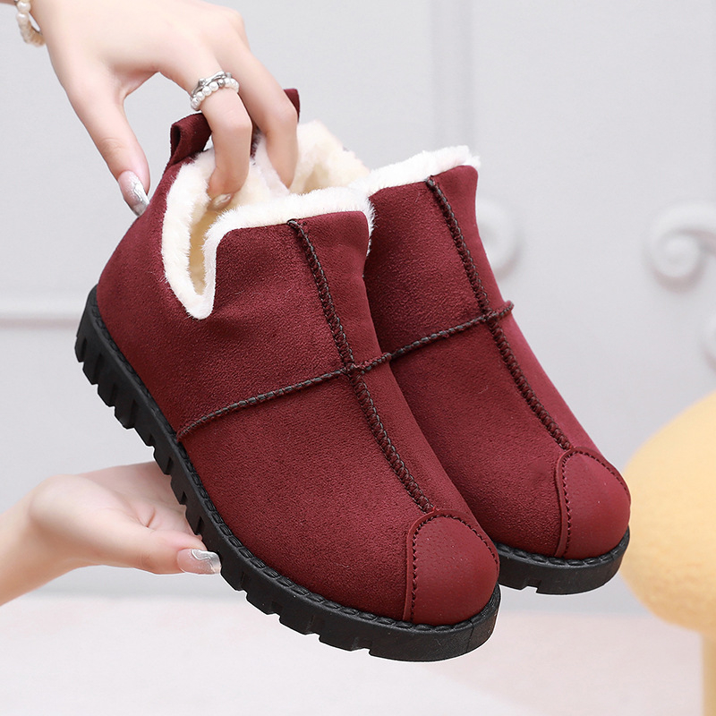 Téli női pamut cipő, slip-on, lapos talppal, plüss béléssel