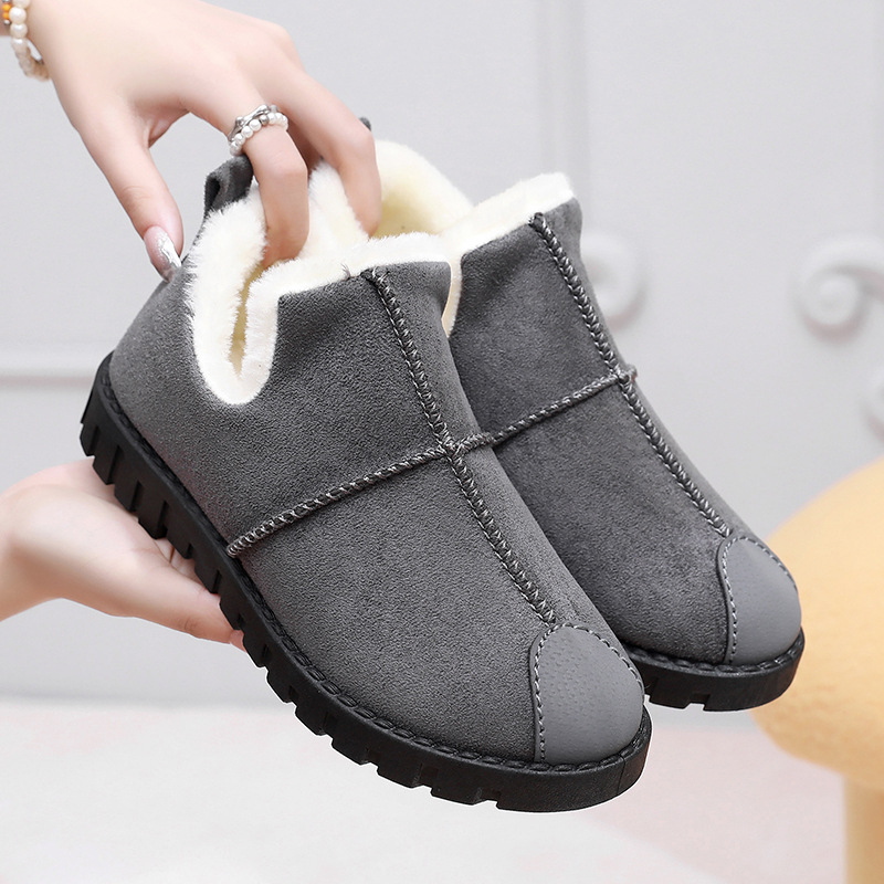 Téli női pamut cipő, slip-on, lapos talppal, plüss béléssel