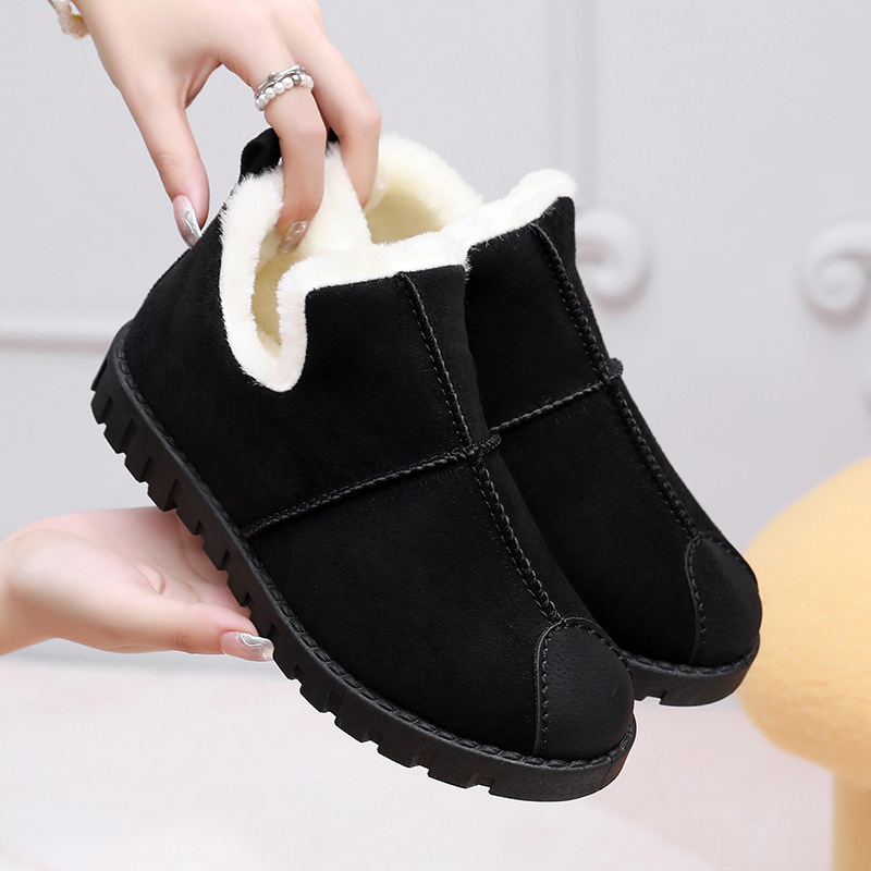 Téli női pamut cipő, slip-on, lapos talppal, plüss béléssel
