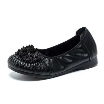 Ženske cipele u etno stilu, slip-on, protuklizna mekana potplata, plitak otvor, gornji dio od kože prvog sloja, udobne za žene srednje dobi i starije