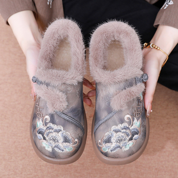 Dámske bavlnené topánky s vyšívaným motívom v štýle Starého Pekingu, slip-on, mäkká podrážka, teplé a pohodlné na bežné nosenie