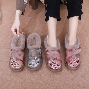 Dámske bavlnené topánky s vyšívaným motívom v štýle Starého Pekingu, slip-on, mäkká podrážka, teplé a pohodlné na bežné nosenie