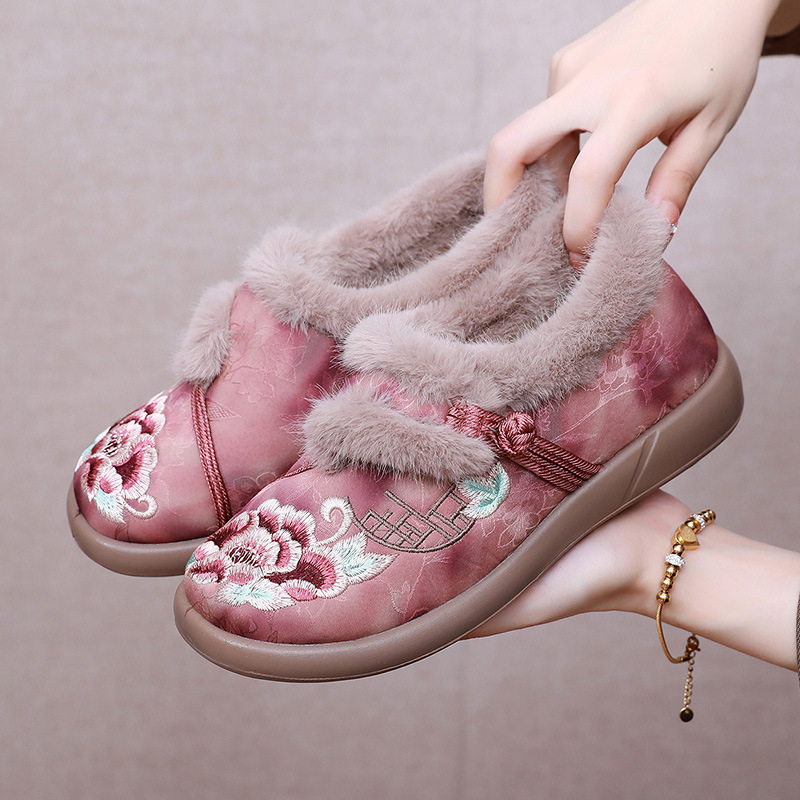 Dámske bavlnené topánky s vyšívaným motívom v štýle Starého Pekingu, slip-on, mäkká podrážka, teplé a pohodlné na bežné nosenie