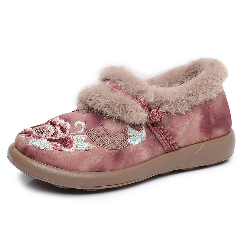 Dámske bavlnené topánky s vyšívaným motívom v štýle Starého Pekingu, slip-on, mäkká podrážka, teplé a pohodlné na bežné nosenie