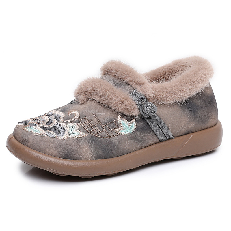 Dámske bavlnené topánky s vyšívaným motívom v štýle Starého Pekingu, slip-on, mäkká podrážka, teplé a pohodlné na bežné nosenie