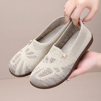 Ženske slip-on cipele od pletene gornje strane, prozračne, udobne casual loafers s mekom potplatom, ljeto 2026