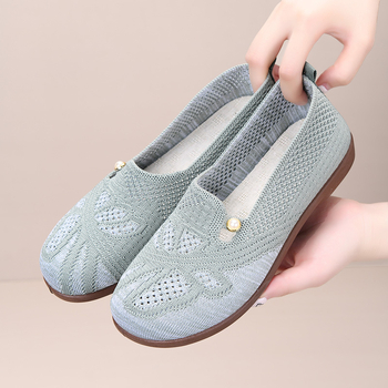 Ženske slip-on cipele od pletene gornje strane, prozračne, udobne casual loafers s mekom potplatom, ljeto 2026