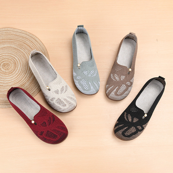 Ženske slip-on cipele od pletene gornje strane, prozračne, udobne casual loafers s mekom potplatom, ljeto 2026