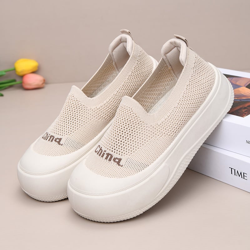 Ženske ljetne slip-on cipele s debelom potplatom, prozračan tekstilni gornji dio