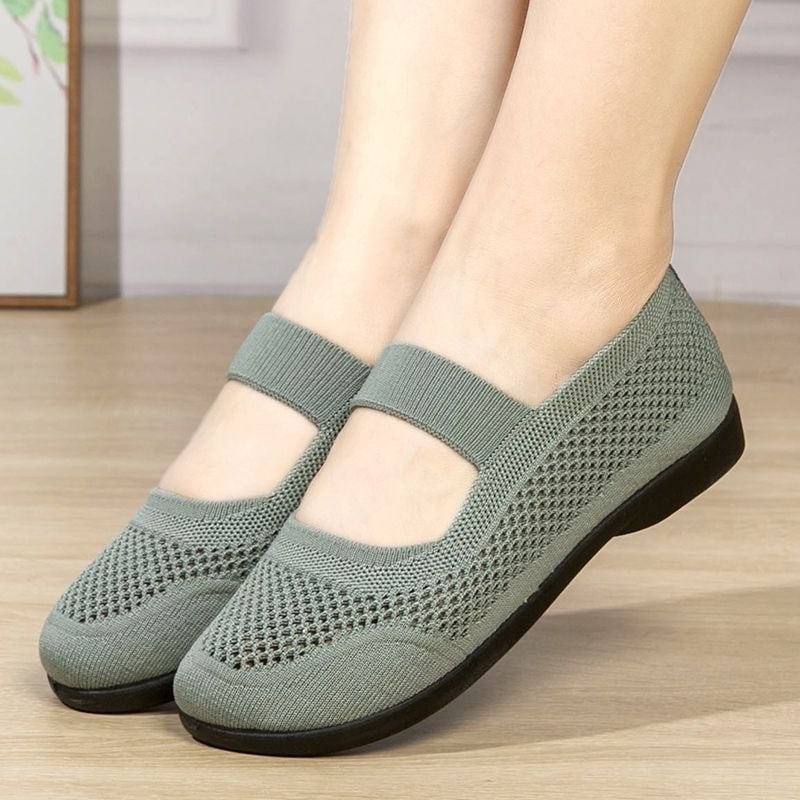 Nyári női hálószövetes slip-on cipő, lélegző felsőrész, PVC talp, csúszásmentes, kerek orr, alacsony profil