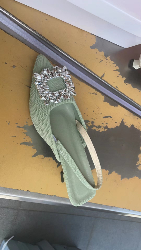 Ženske otvorene sandale s rhinestone kvadratnom kopčom, špičasti nos, tanki potpetica, ljeto 2026