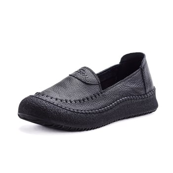 Első réteg marhabőrből készült női slip-on cipő, lélegző, csúszásmentes, kerek orr, lapos talp