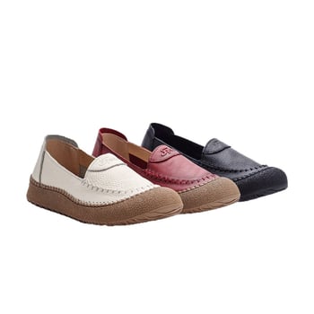 Első réteg marhabőrből készült női slip-on cipő, lélegző, csúszásmentes, kerek orr, lapos talp