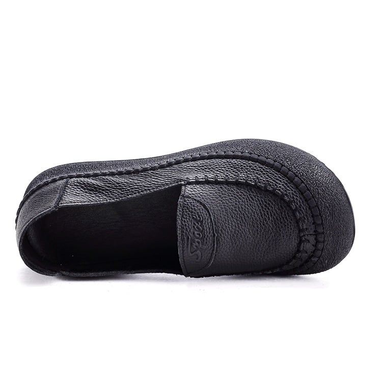 Első réteg marhabőrből készült női slip-on cipő, lélegző, csúszásmentes, kerek orr, lapos talp