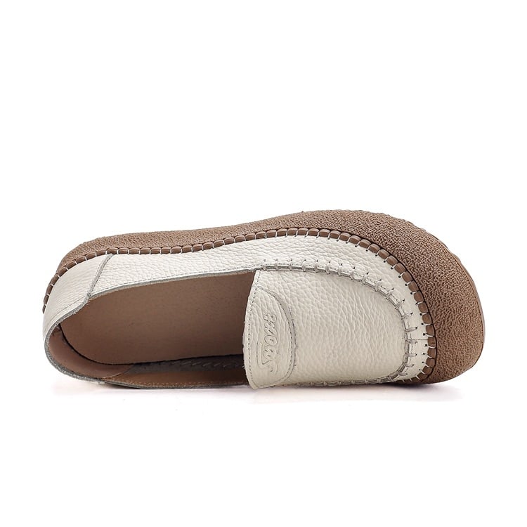Első réteg marhabőrből készült női slip-on cipő, lélegző, csúszásmentes, kerek orr, lapos talp
