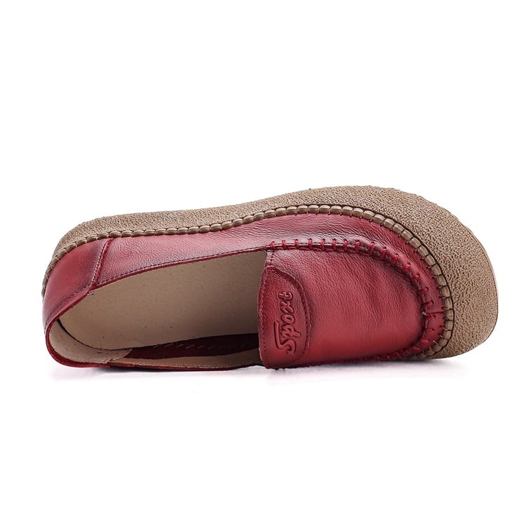 Első réteg marhabőrből készült női slip-on cipő, lélegző, csúszásmentes, kerek orr, lapos talp