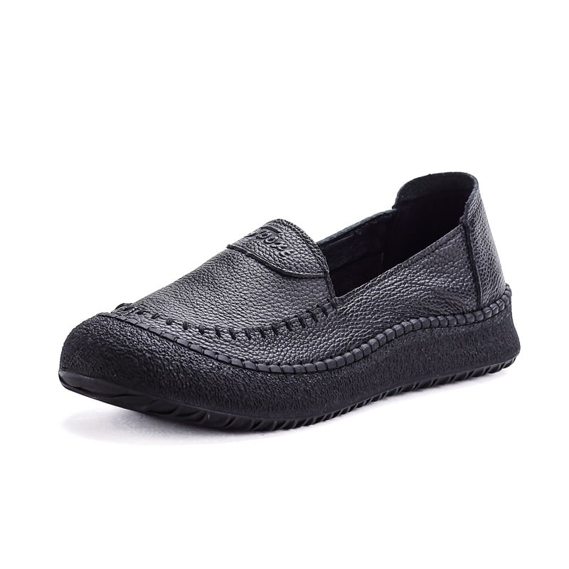 Első réteg marhabőrből készült női slip-on cipő, lélegző, csúszásmentes, kerek orr, lapos talp