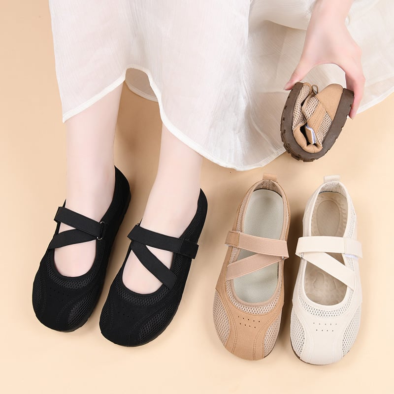 Ženske Mary Jane cipele, slip-on s Velcro zatvaračem, prozračna mrežasta gornja strana, ljeto 2026, casual udobne cipele, niski potplat 1–3 cm