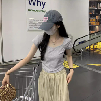 Ženski uski T-shirt s kratkim rukavom, 2025 novi model, vitko i elegantno, ljetni casual cropped top