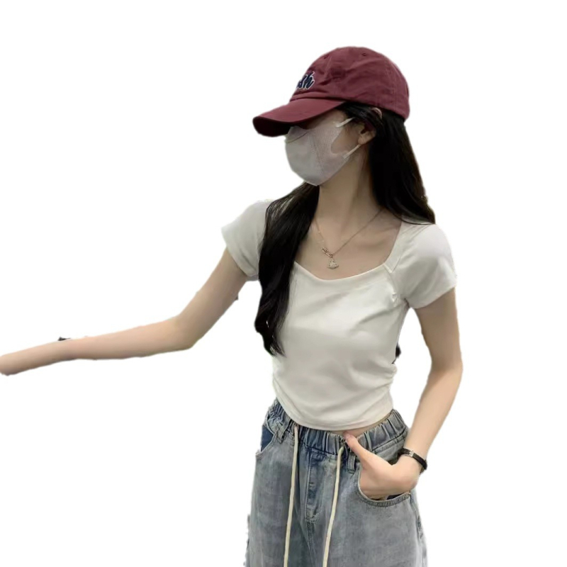 Ženski uski T-shirt s kratkim rukavom, 2025 novi model, vitko i elegantno, ljetni casual cropped top