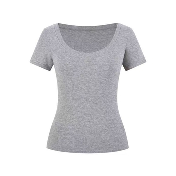 Ženski T-shirt s U-izrezom, kratki rukavi, uski kroj, jednobojna boja, osnovni ljetni top 2025