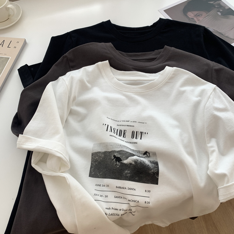 Ženski pamučni T-shirt kratkih rukava, korejskog stila, opuštena silueta, okrugli izrez, kod 23039, ljeto 2026