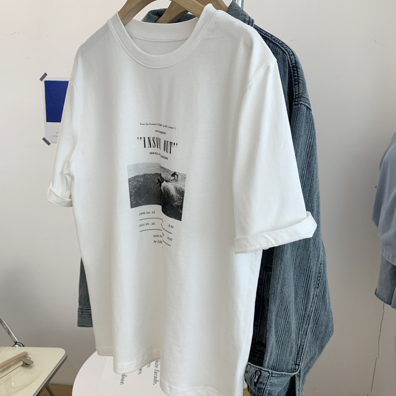Ženski pamučni T-shirt kratkih rukava, korejskog stila, opuštena silueta, okrugli izrez, kod 23039, ljeto 2026
