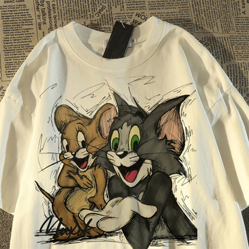 T‑shirt s kratkim rukavima, plus veličine, retro oversize s printsom Tom Cat, za žene i muškarce, ljetni opušteni top