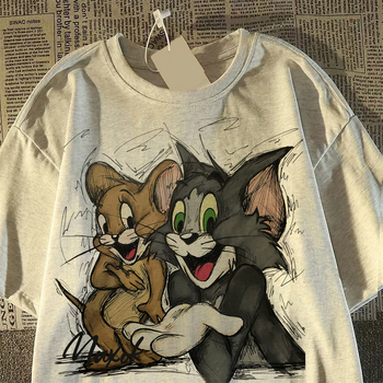 T‑shirt s kratkim rukavima, plus veličine, retro oversize s printsom Tom Cat, za žene i muškarce, ljetni opušteni top