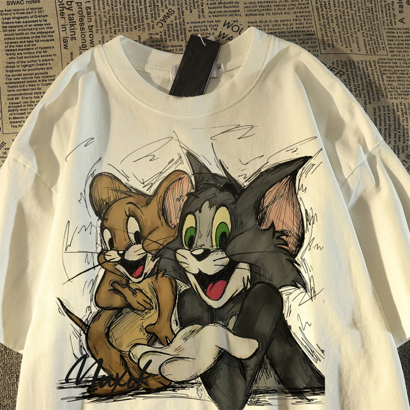 T‑shirt s kratkim rukavima, plus veličine, retro oversize s printsom Tom Cat, za žene i muškarce, ljetni opušteni top