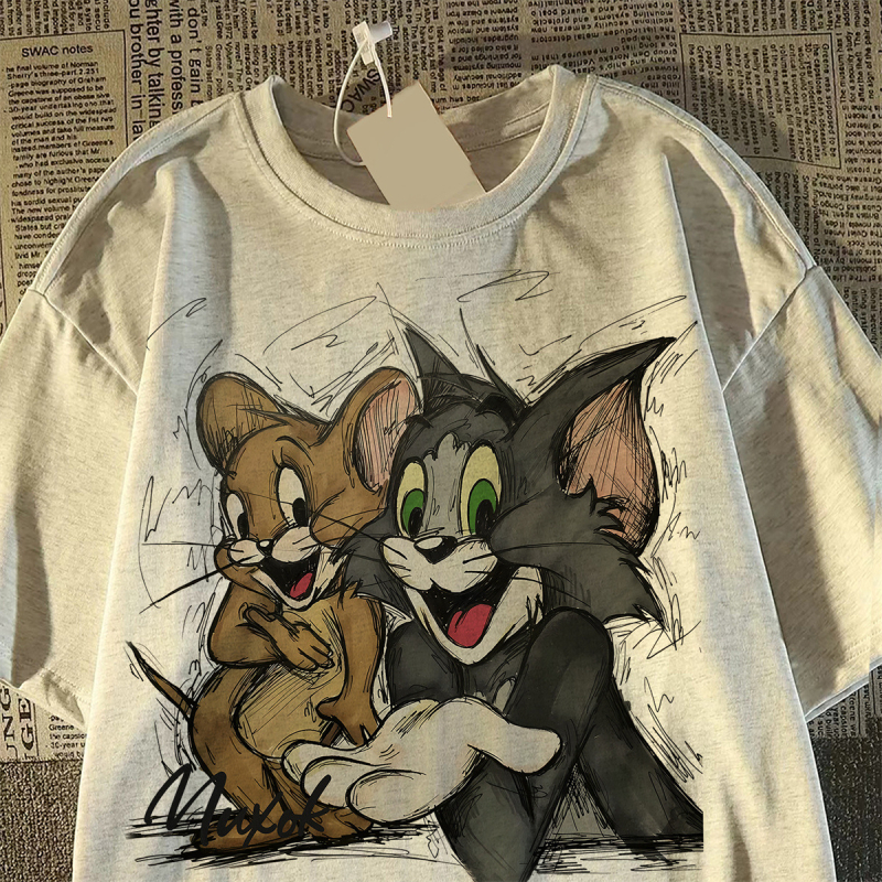 T‑shirt s kratkim rukavima, plus veličine, retro oversize s printsom Tom Cat, za žene i muškarce, ljetni opušteni top