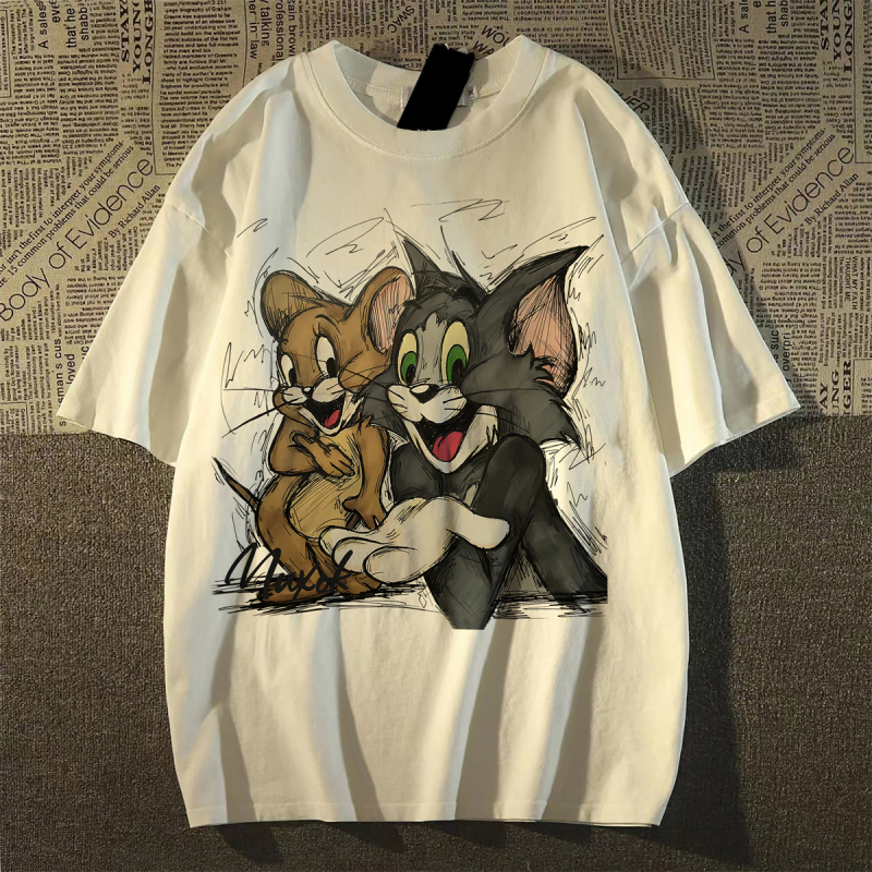 T‑shirt s kratkim rukavima, plus veličine, retro oversize s printsom Tom Cat, za žene i muškarce, ljetni opušteni top