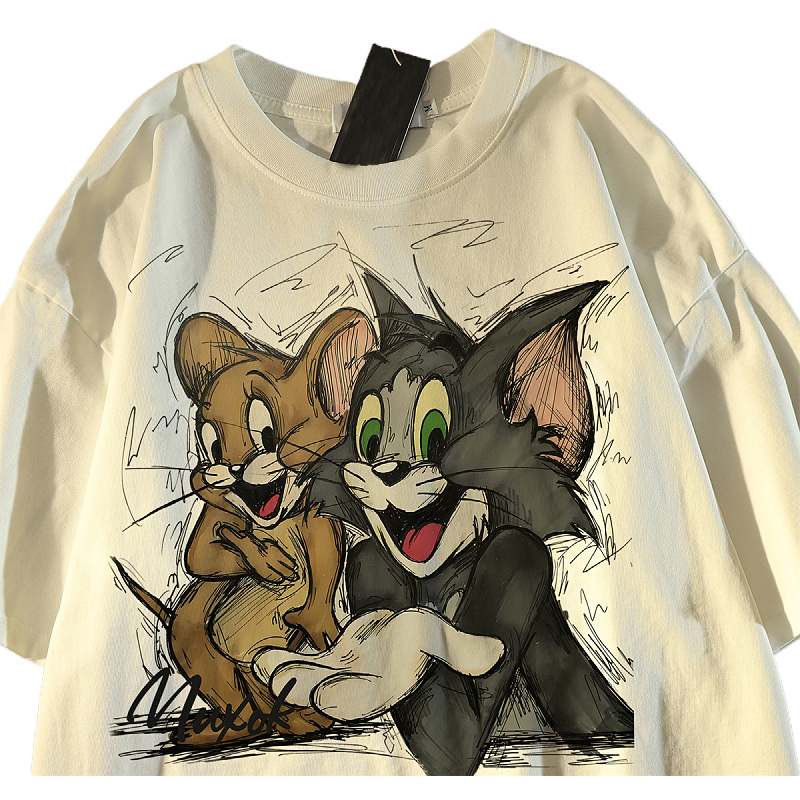 T‑shirt s kratkim rukavima, plus veličine, retro oversize s printsom Tom Cat, za žene i muškarce, ljetni opušteni top