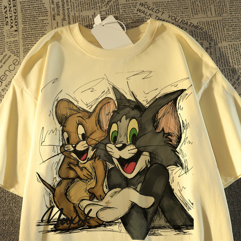 T‑shirt s kratkim rukavima, plus veličine, retro oversize s printsom Tom Cat, za žene i muškarce, ljetni opušteni top