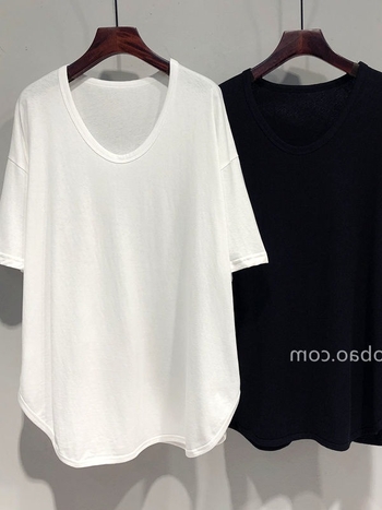 Ženski T-shirt s V-izrezom, kratki rukavi, srednja duljina, udoban kroj, jednobojna, korejski stil, plus size, ljetni